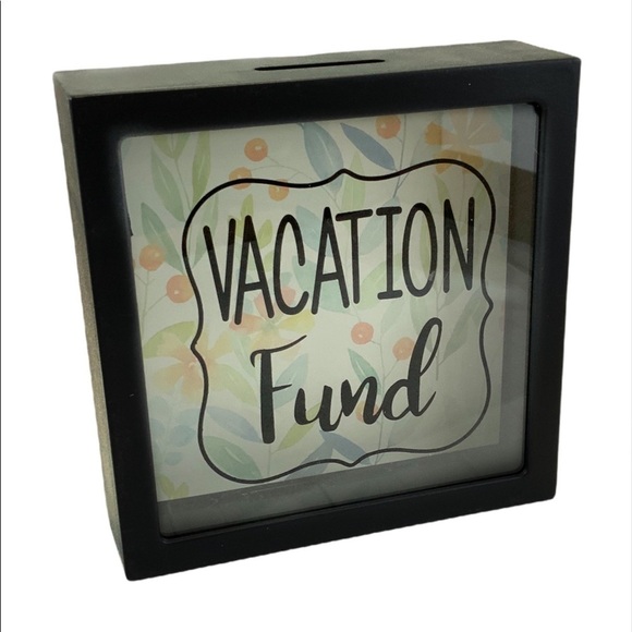 Piggy Bank Vacation Fund Novelty Bank Wood Square 5.75”X 5.75” - Picture 10 of 11